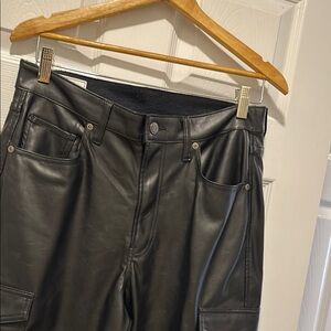 Chic Black Faux Leather Cargo Pants